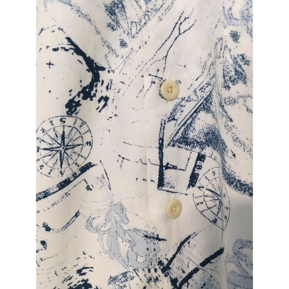 LINCS DC & Company Men's Blue White Silk Cotton Compass Button Front Shirt M - Picture 4 of 13